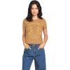 Volcom Womens Have a Clue Short Sleeve Tee – Fitted T-Shirt with Striped Neck Taping(Vintage Brown)