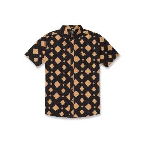 Volcom Boys Marble Floral Short Sleeve Button Down Hawaiian Shirt(New Black)