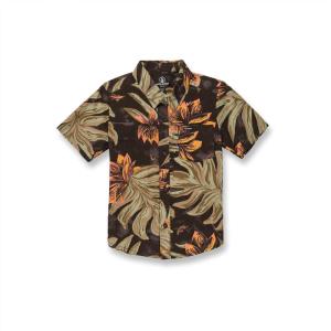 Volcom Boys Marble Floral Short Sleeve Button Down Hawaiian Shirt(Rinsed Black)