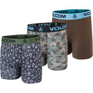Volcom Mens Boxer Briefs 3 Pack Poly Spandex Performance FLY-LESS Support Boxer Briefs Underwear(Black/Camouflage/Brown)