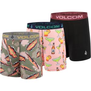Volcom Mens Boxer Briefs 3 Pack Poly Spandex Performance FLY-LESS Support Boxer Briefs Underwear(Leaves/Cocktails/Black)