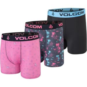 Volcom Mens Boxer Briefs 3 Pack Poly Spandex Performance FLY-LESS Support Boxer Briefs Underwear(Pink/Charcoal/Black)