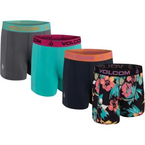 Volcom Mens Boxer Briefs 4 Pack Poly Spandex Performance Boxer Briefs Underwear(Black/Dark Navy/Turquoise/Charcoal)