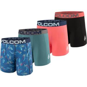Volcom Mens Boxer Briefs Poly Spandex Performance Boxer Briefs Underwear with Comfort Flex Side Panel- Sleek Modern Look(Blue/Cyan/Coral/Black)
