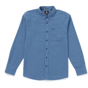 Volcom Mens Caden Plaid Long Sleeve Flannel Shirt – Classic Fit, Button-Front, Soft Brushed Cotton(Blueberry)