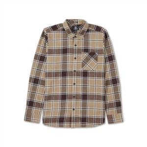 Volcom Mens Caden Plaid Long Sleeve Flannel Shirt – Classic Fit, Button-Front, Soft Brushed Cotton(Khaki Brown)