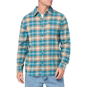 Volcom Mens Caden Plaid Long Sleeve Flannel Shirt – Classic Fit, Button-Front, Soft Brushed Cotton(Light Khaki)