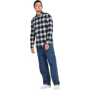 Volcom Mens Caden Plaid Long Sleeve Flannel Shirt – Classic Fit, Button-Front, Soft Brushed Cotton(New Navy)