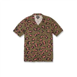 Volcom Mens Party Animals Short Sleeve Printed ShirtButton Down Shirt(Military)