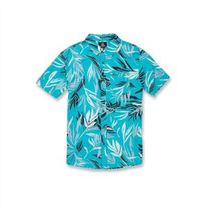Volcom Men’s Regular Bleeding Leaf Short Sleeve Classic Fit Shirt(Electric Blue)