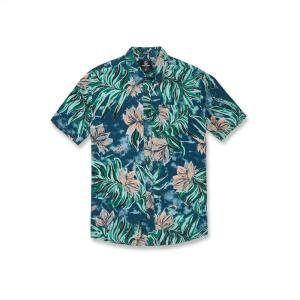 Volcom Mens Regular Marble Floral Short Sleeve Button Down Hawaiian Shirt(Aged Indigo)