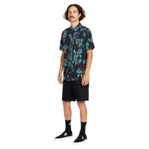 Volcom Mens Regular Marble Floral Short Sleeve Button Down Hawaiian Shirt(Bamboozeled Black)