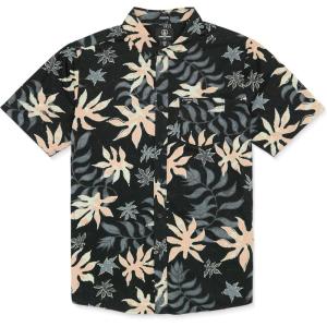Volcom Mens Regular Marble Floral Short Sleeve Button Down Hawaiian Shirt(Black)