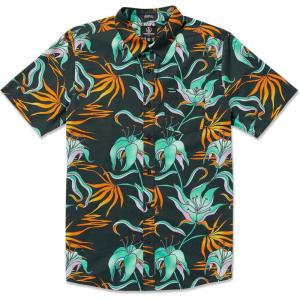 Volcom Mens Regular Marble Floral Short Sleeve Button Down Hawaiian Shirt(Black Green)