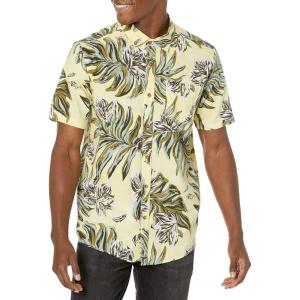 Volcom Mens Regular Marble Floral Short Sleeve Button Down Hawaiian Shirt(Dawn Yellow)