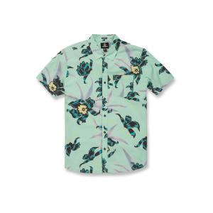Volcom Mens Regular Marble Floral Short Sleeve Button Down Hawaiian Shirt(Ice)