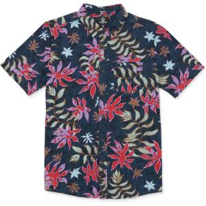 Volcom Mens Regular Marble Floral Short Sleeve Button Down Hawaiian Shirt(Navy)