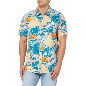 Volcom Mens Regular Marble Floral Short Sleeve Button Down Hawaiian Shirt(Salmon)