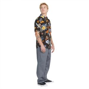 Volcom Mens Regular Marble Floral Short Sleeve Button Down Hawaiian Shirt(Stealth)
