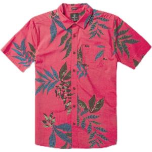 Volcom Mens Regular Marble Floral Short Sleeve Button Down Hawaiian Shirt(Washed Ruby)
