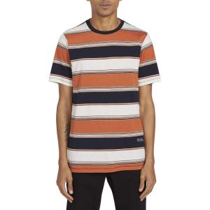 Volcom Mens Striped Knit T-Shirt – Short Sleeve Crewneck Tee, Soft Cotton Jersey(Burnt Orange)