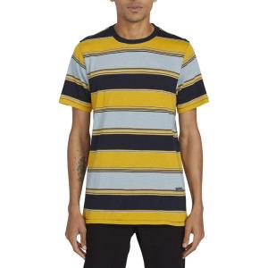 Volcom Mens Striped Knit T-Shirt – Short Sleeve Crewneck Tee, Soft Cotton Jersey(Cool Blue)