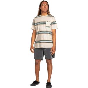 Volcom Mens Striped Knit T-Shirt – Short Sleeve Crewneck Tee, Soft Cotton Jersey(White Flash Warsaw)