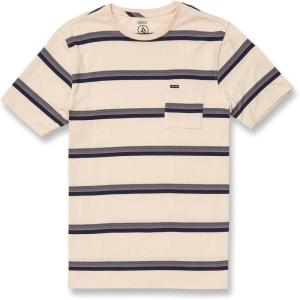 Volcom Mens Striped Knit T-Shirt – Short Sleeve Crewneck Tee, Soft Cotton Jersey(Whitecap Grey)