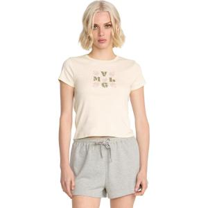 Volcom Womens Have a Clue Short Sleeve Tee – Fitted T-Shirt with Striped Neck Taping(Bone White)