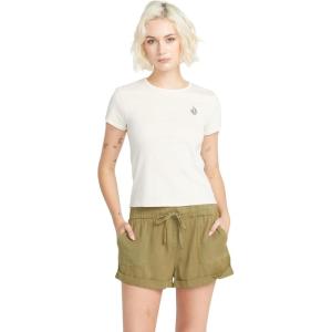 Volcom Womens Have a Clue Short Sleeve Tee – Fitted T-Shirt with Striped Neck Taping(Cloud)