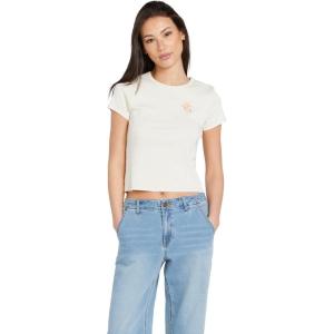 Volcom Womens Have a Clue Short Sleeve Tee – Fitted T-Shirt with Striped Neck Taping(Cloud White)