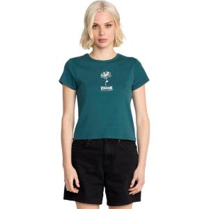 Volcom Womens Have a Clue Short Sleeve Tee – Fitted T-Shirt with Striped Neck Taping(Emerald Green)