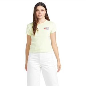 Volcom Womens Have a Clue Short Sleeve Tee – Fitted T-Shirt with Striped Neck Taping(Lemon)