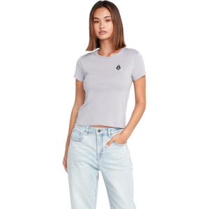 Volcom Womens Have a Clue Short Sleeve Tee – Fitted T-Shirt with Striped Neck Taping(Moonbeam)