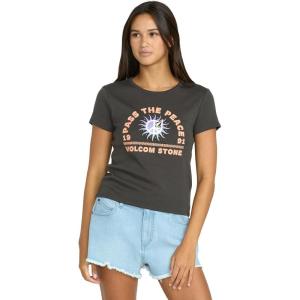 Volcom Womens Have a Clue Short Sleeve Tee – Fitted T-Shirt with Striped Neck Taping(Vintage Black Black)