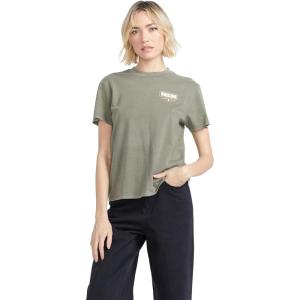 Volcom Womens Lock It Up Short Sleeve Tee – Crew Neck T-Shirt with Striped Neck Taping(Army)
