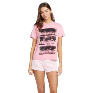 Volcom Womens Lock It Up Short Sleeve Tee – Crew Neck T-Shirt with Striped Neck Taping(Guava)