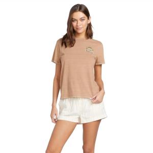 Volcom Womens Lock It Up Short Sleeve Tee – Crew Neck T-Shirt with Striped Neck Taping(Mocha)