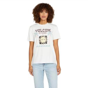 Volcom Womens Lock It Up Short Sleeve Tee – Crew Neck T-Shirt with Striped Neck Taping(Star Light)