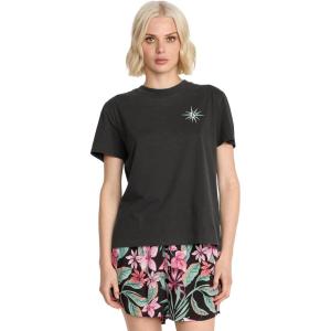 Volcom Womens Lock It Up Short Sleeve Tee – Crew Neck T-Shirt with Striped Neck Taping(Vintage Black)