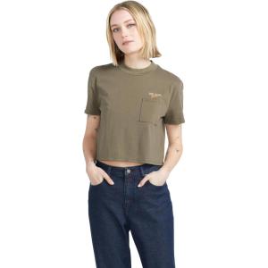 Volcom Womens Short Sleeve Pocket Dial Tee – Crew Neck T-Shirt with Chest Pocket and Screen Print(Army)