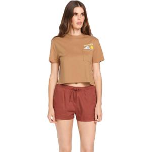 Volcom Womens Short Sleeve Pocket Dial Tee – Crew Neck T-Shirt with Chest Pocket and Screen Print(Brown)