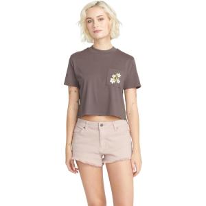 Volcom Womens Short Sleeve Pocket Dial Tee – Crew Neck T-Shirt with Chest Pocket and Screen Print(Slate Grey Grey)