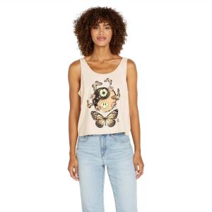 Volcom Womens to The Bank Organic Cotton Graphic Tank Top – Relaxed Boxy Fit, Breezy Summer Style(Dusty Rose)
