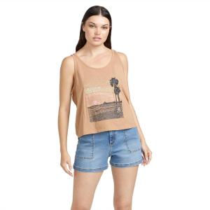 Volcom Womens to The Bank Organic Cotton Graphic Tank Top – Relaxed Boxy Fit, Breezy Summer Style(Mocha)