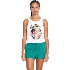 Volcom Womens to The Bank Organic Cotton Graphic Tank Top – Relaxed Boxy Fit, Breezy Summer Style(White White)