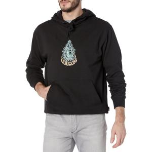 Volcom mens Pullover Logo Fleece Hooded Sweatshirt – Soft Brushed Interior, Classic Fit, Kangaroo Pocket, Ribbed Cuffs & Hem(Black Black)