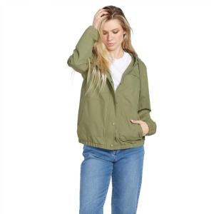 Volcom womens Enemy Stone Hooded Zip Front Windbreaker Jacket(Moss)