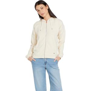 Volcom womens Lil Zip Up Hooded Fleece Sweatshirt(Cream White)