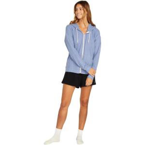 Volcom womens Lil Zip Up Hooded Fleece Sweatshirt(Washed Blue)